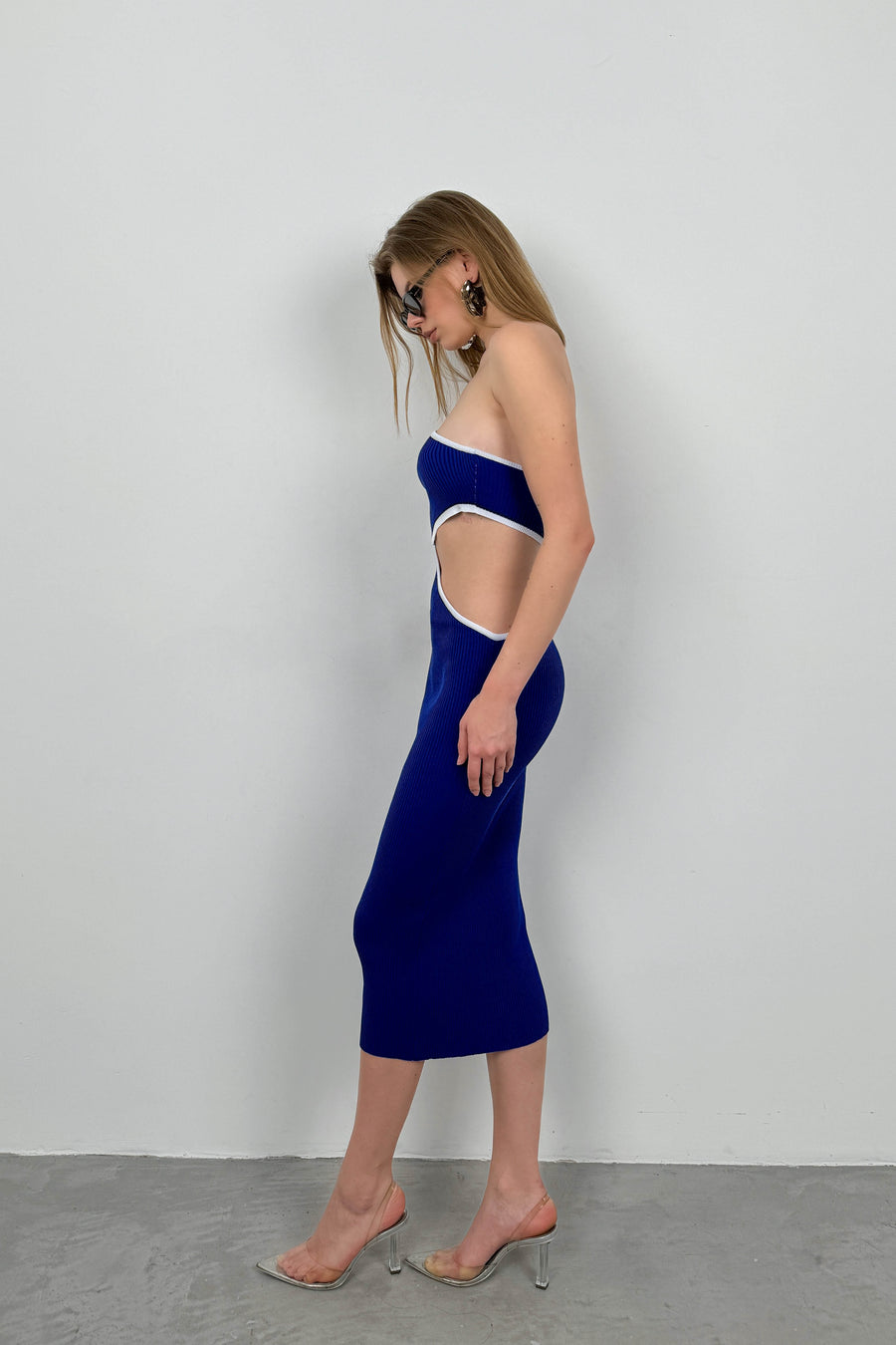 One Shoulder Low-Cut Saxe Dress 