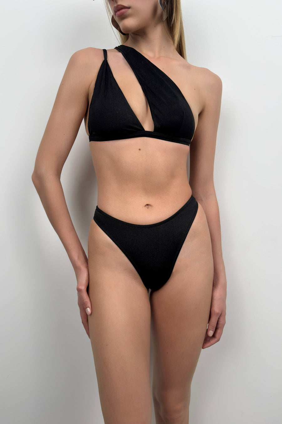 One Shoulder Black Bikini Set 