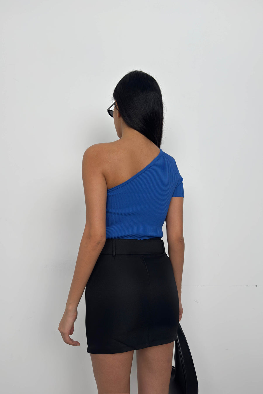 One Shoulder Saxe Crop Blouse 