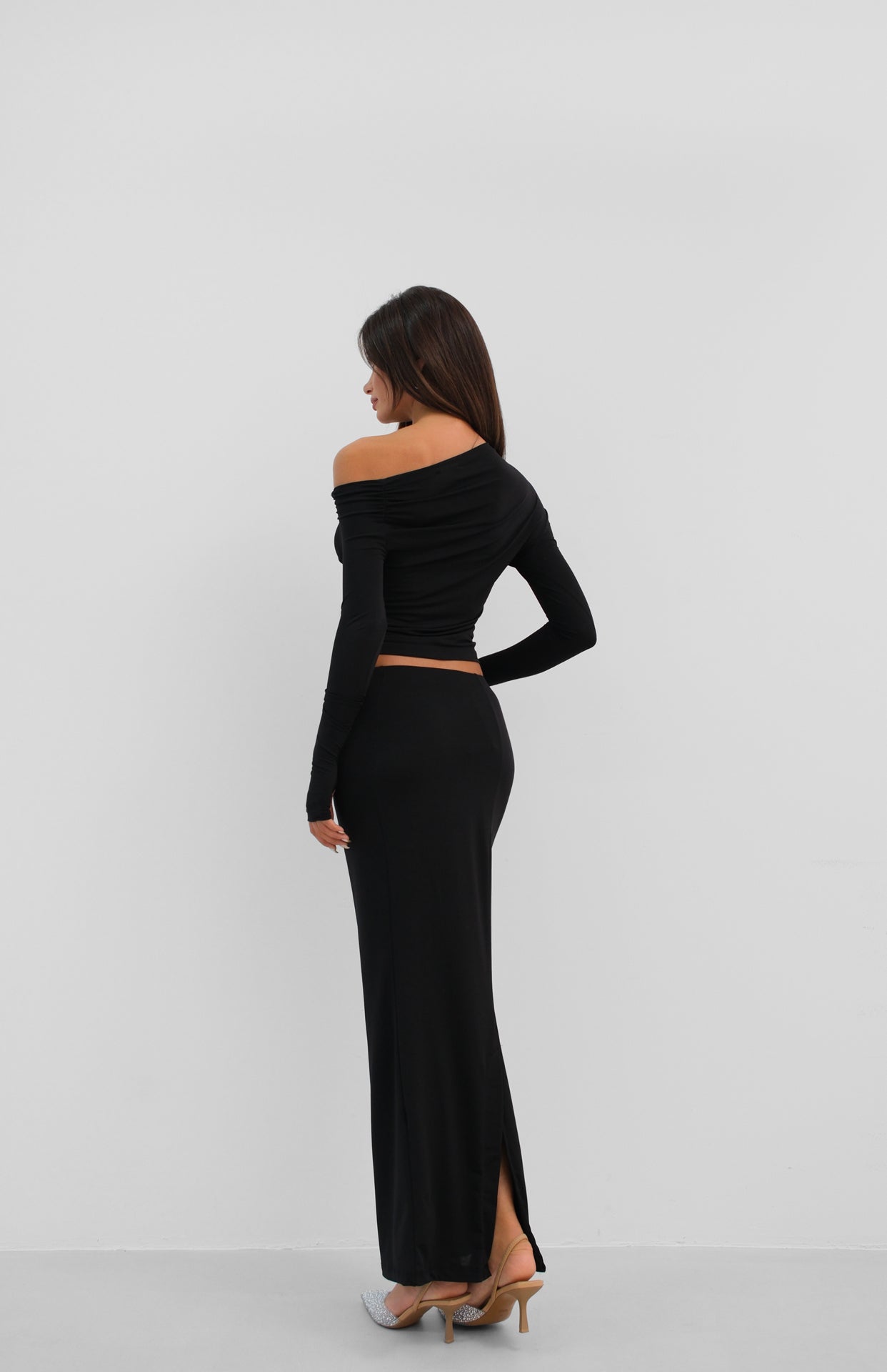 One Shoulder Black Draped Blouse 