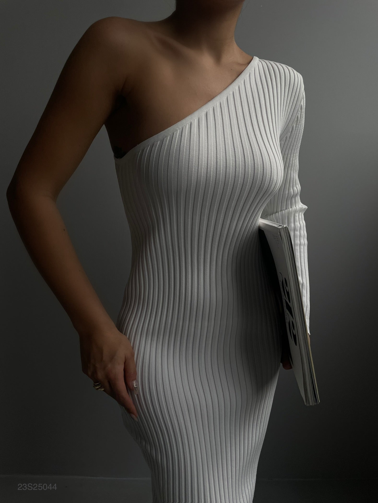 One Shoulder Slit Knit Dress 