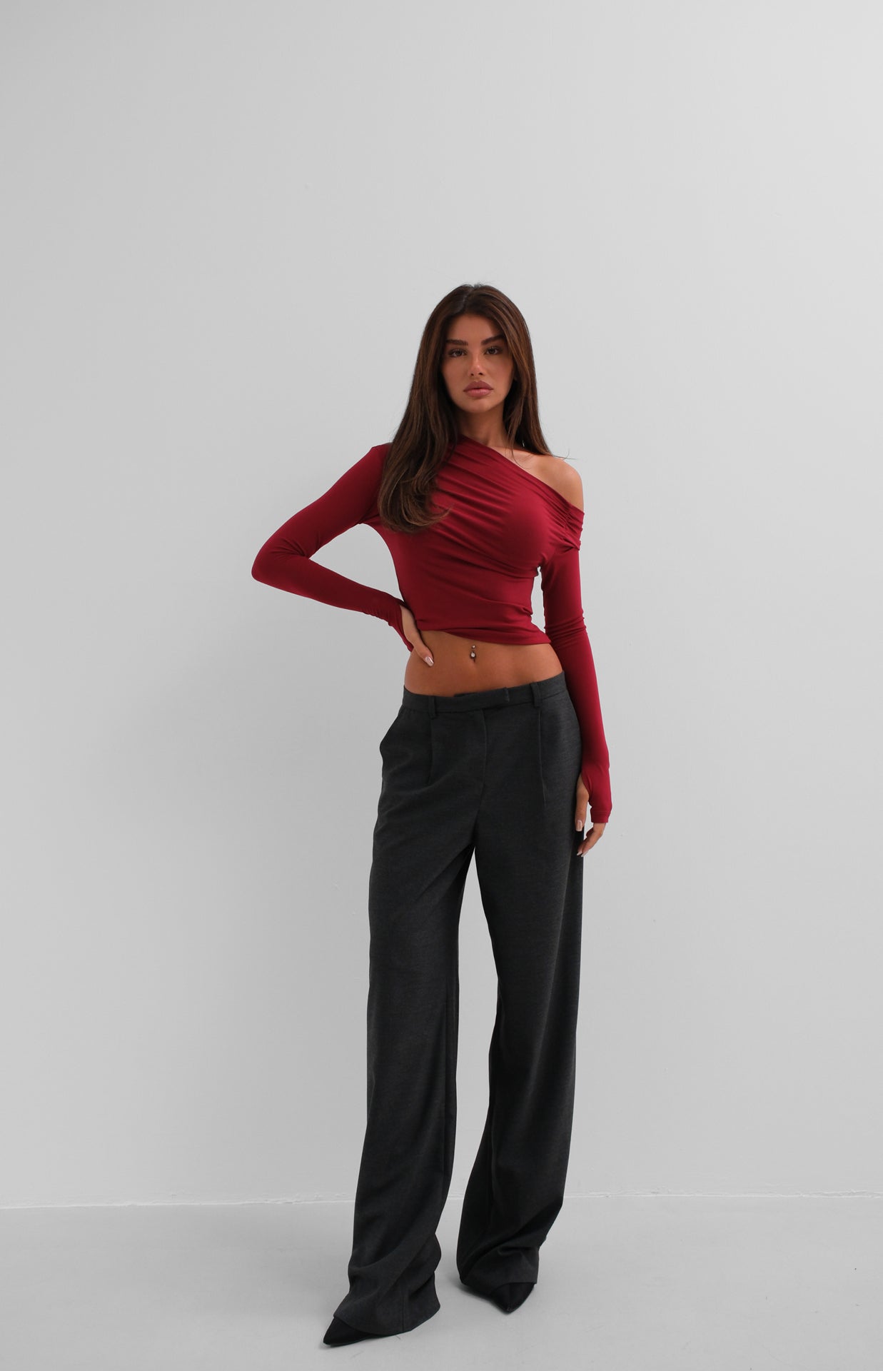 Single Pleated Grey Wide Leg Trousers 