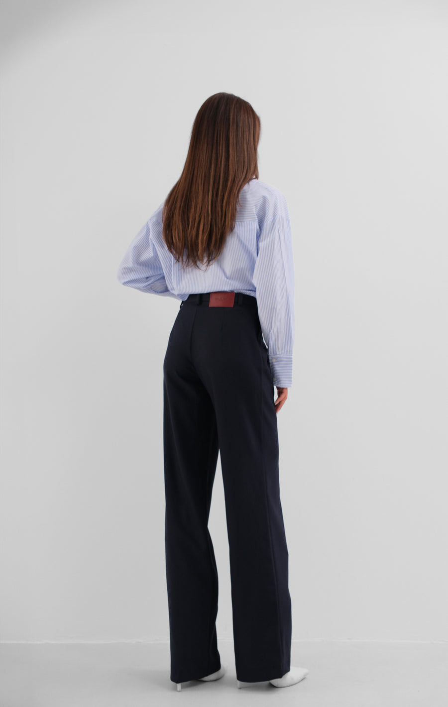 Single Pleated Navy Blue Wide Leg Trousers 