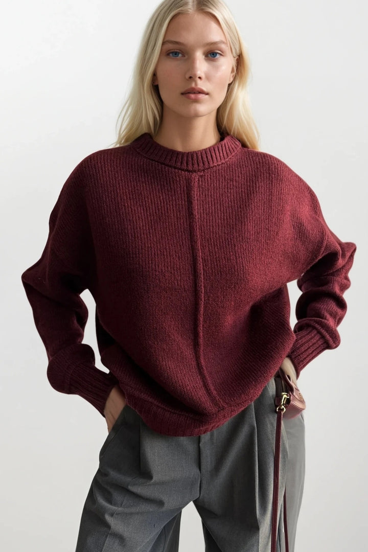 Ters Dikişli Bisiklet Yaka Bordo Kazak