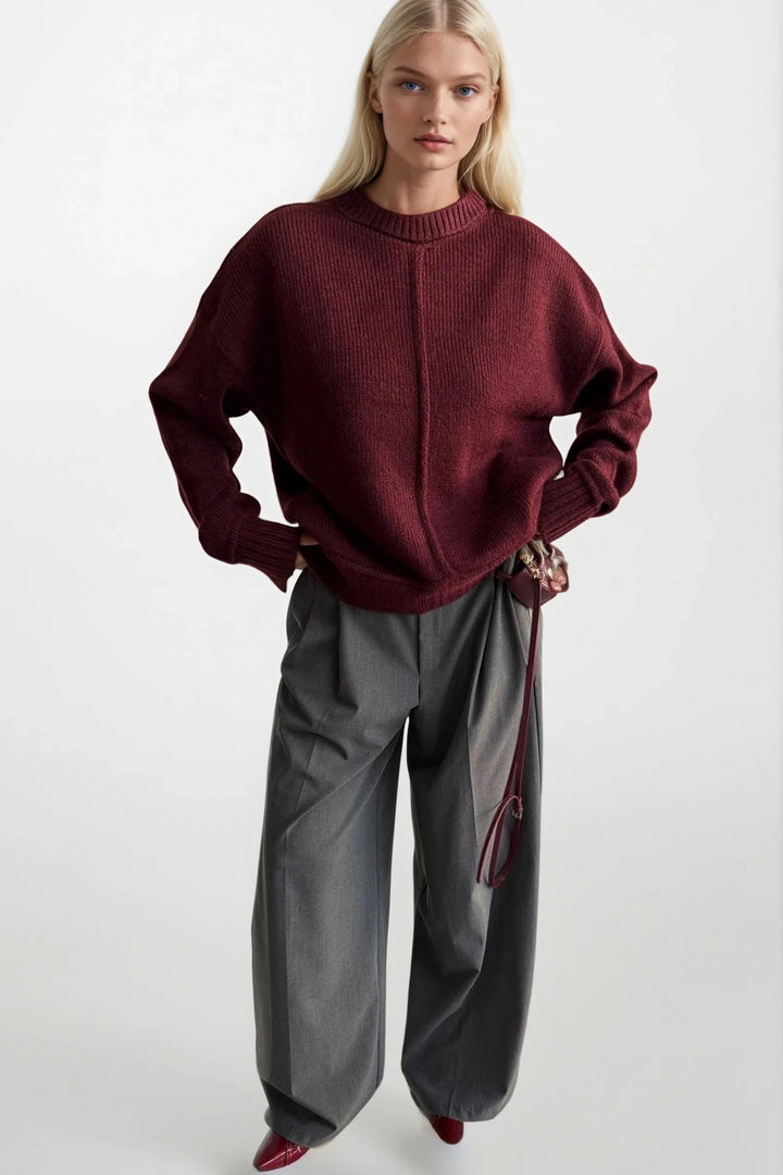 Ters Dikişli Bisiklet Yaka Bordo Kazak