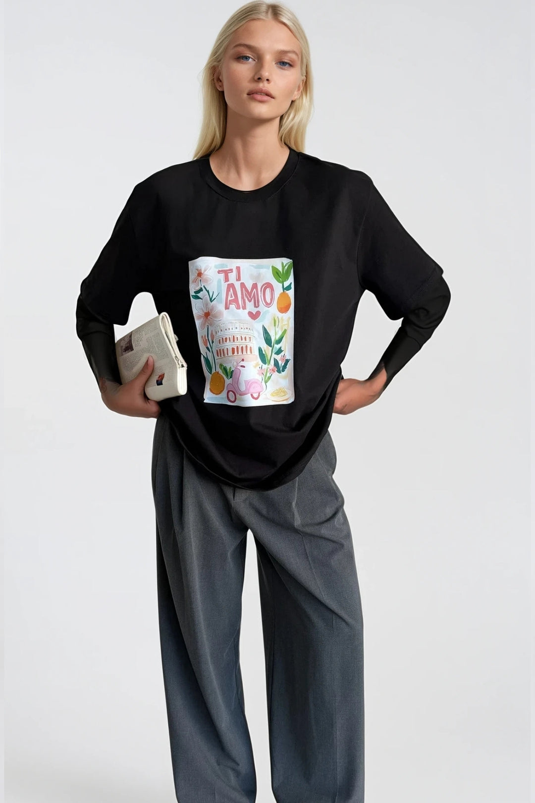 Ti Amo Baskılı Siyah T-Shirt