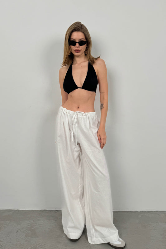 Tunnel Detail Voile White Trousers 