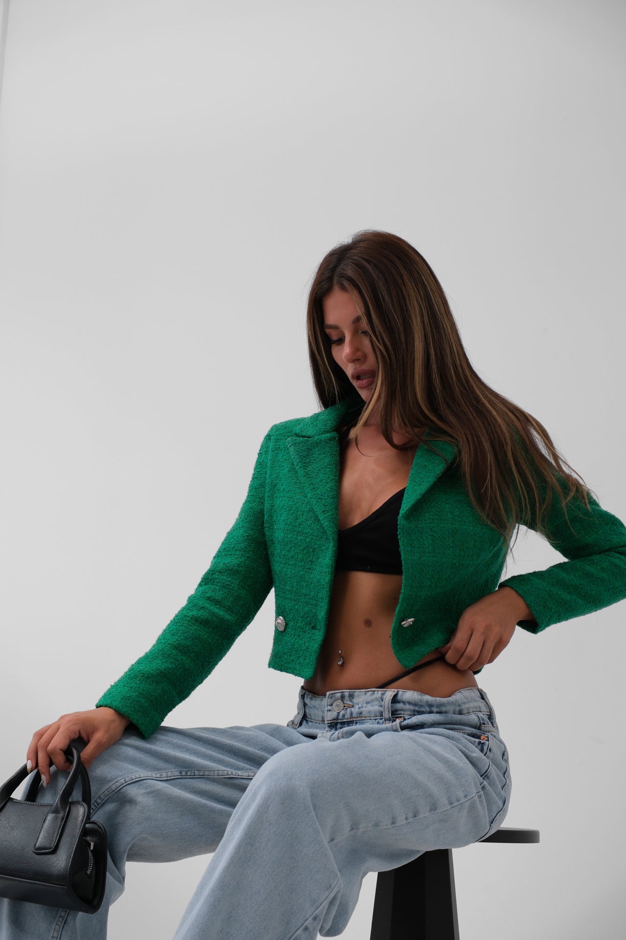 Tüvit Crop Yeşil Blazer Ceket