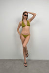 Üçgen Büzgülü Yeşil Bikini Takım