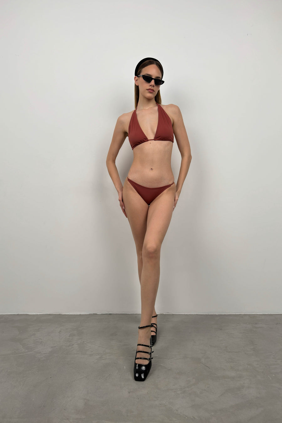 Triangle Pleated Brown Bikini Set 