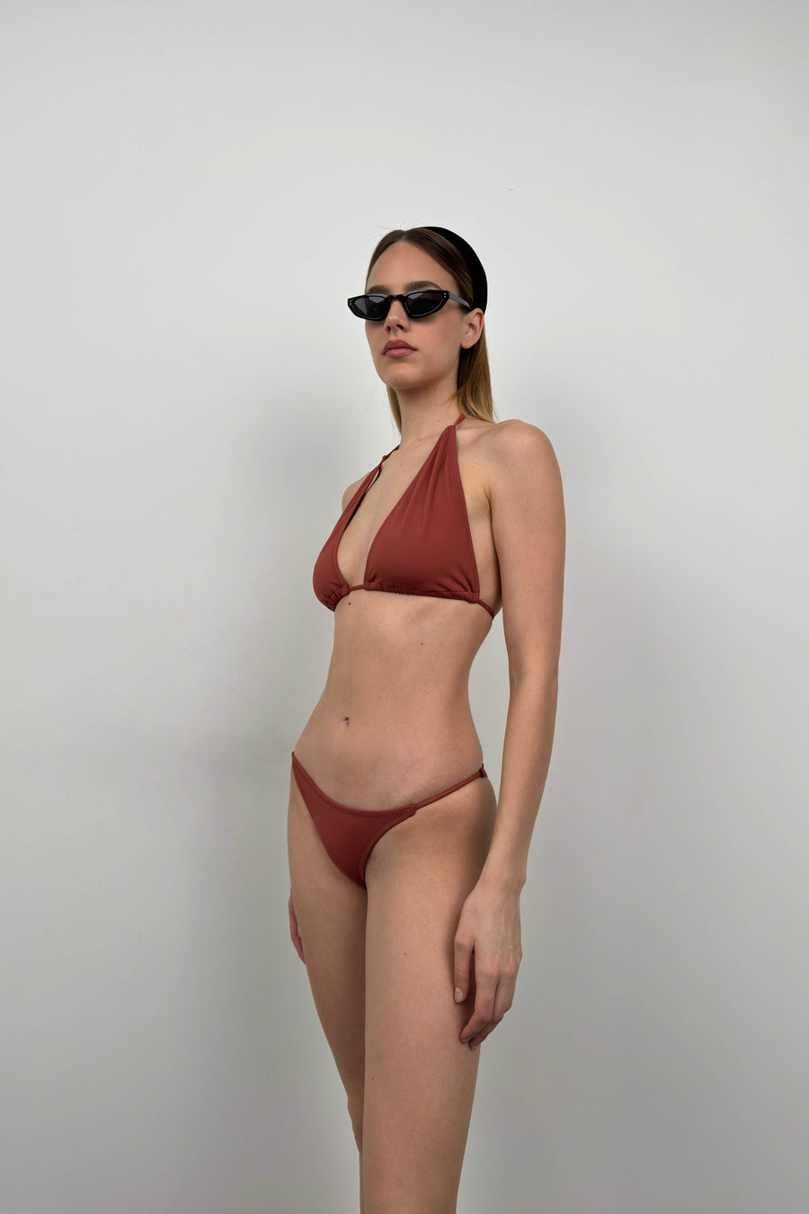 Triangle Pleated Brown Bikini Set 