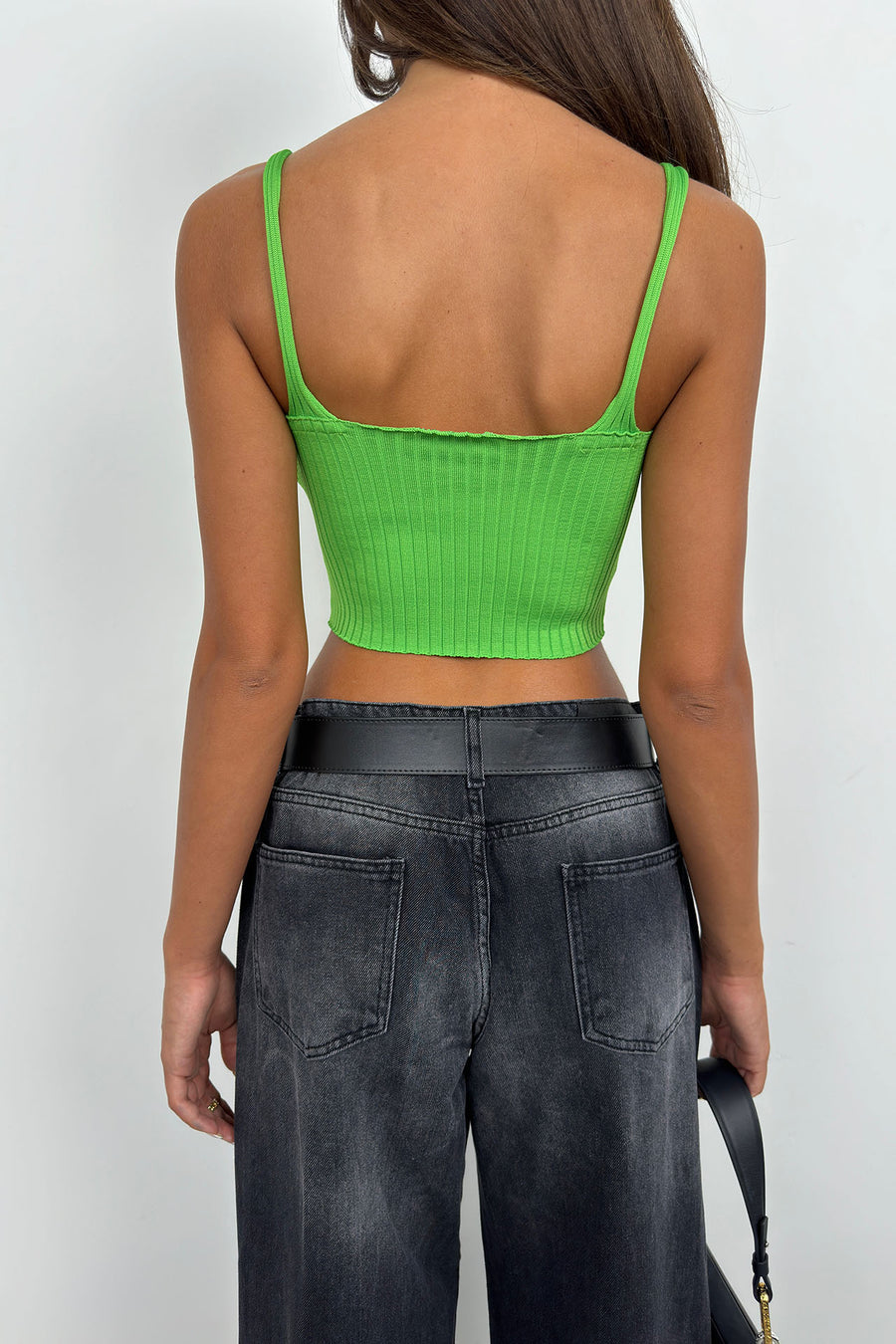 V Neck Green Crop Blouse 