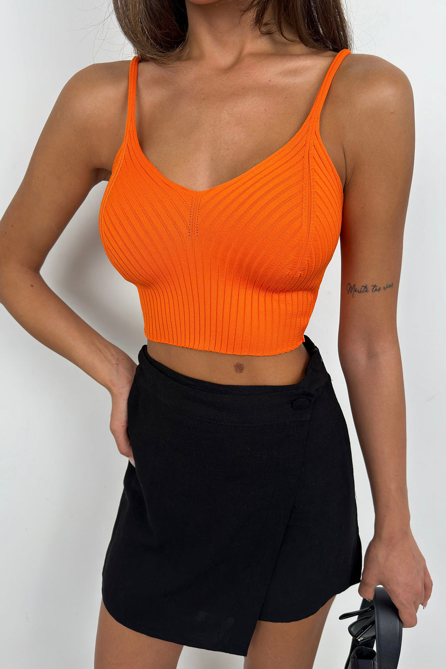 V Neck Orange Crop Blouse 