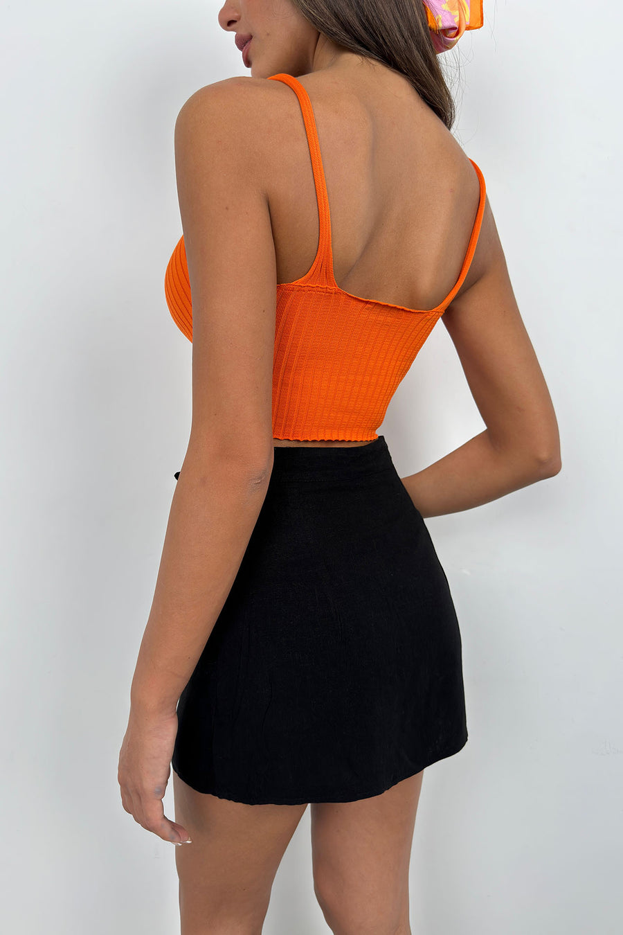 V Neck Orange Crop Blouse 