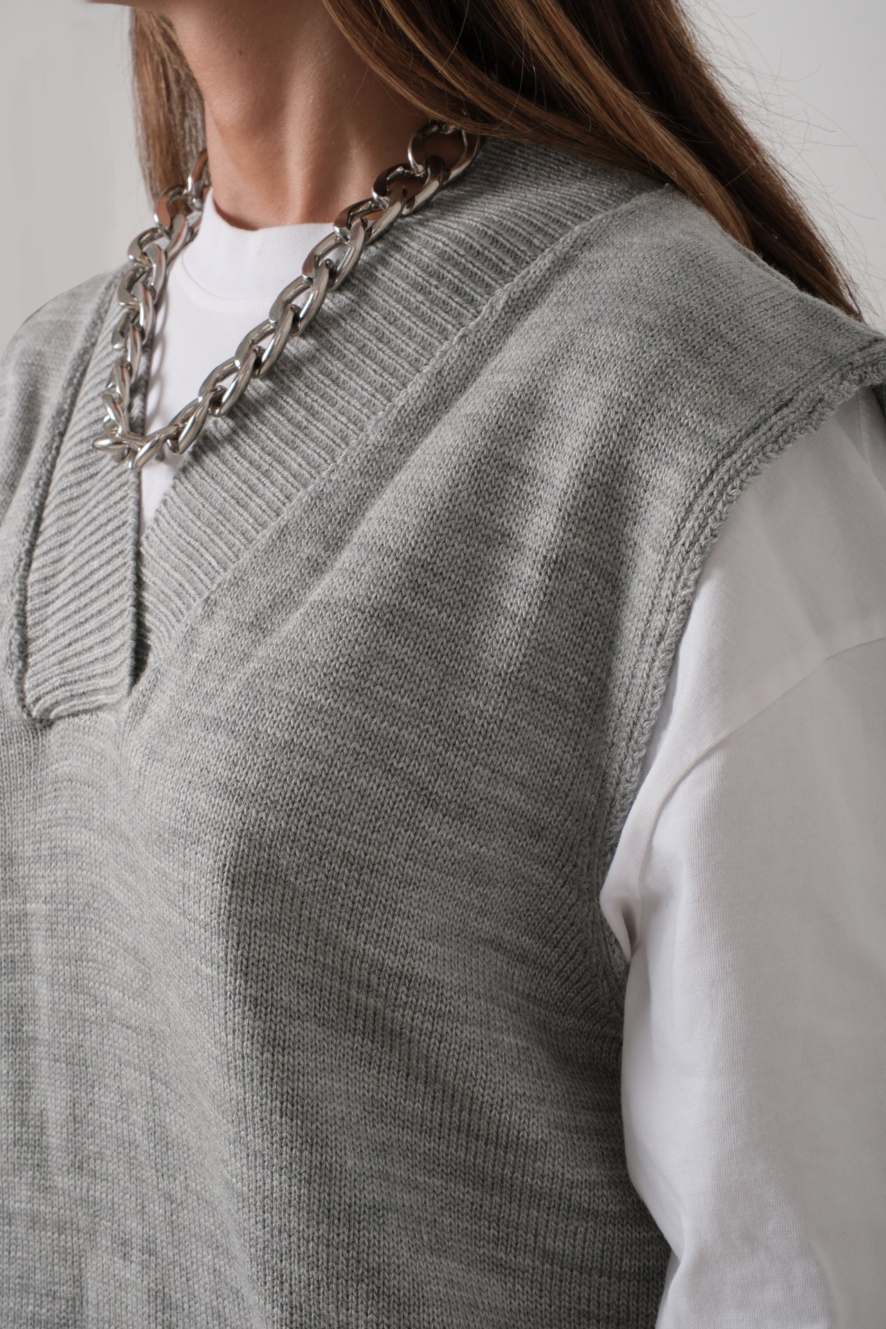 V Neck Oversize Gray Sweater 