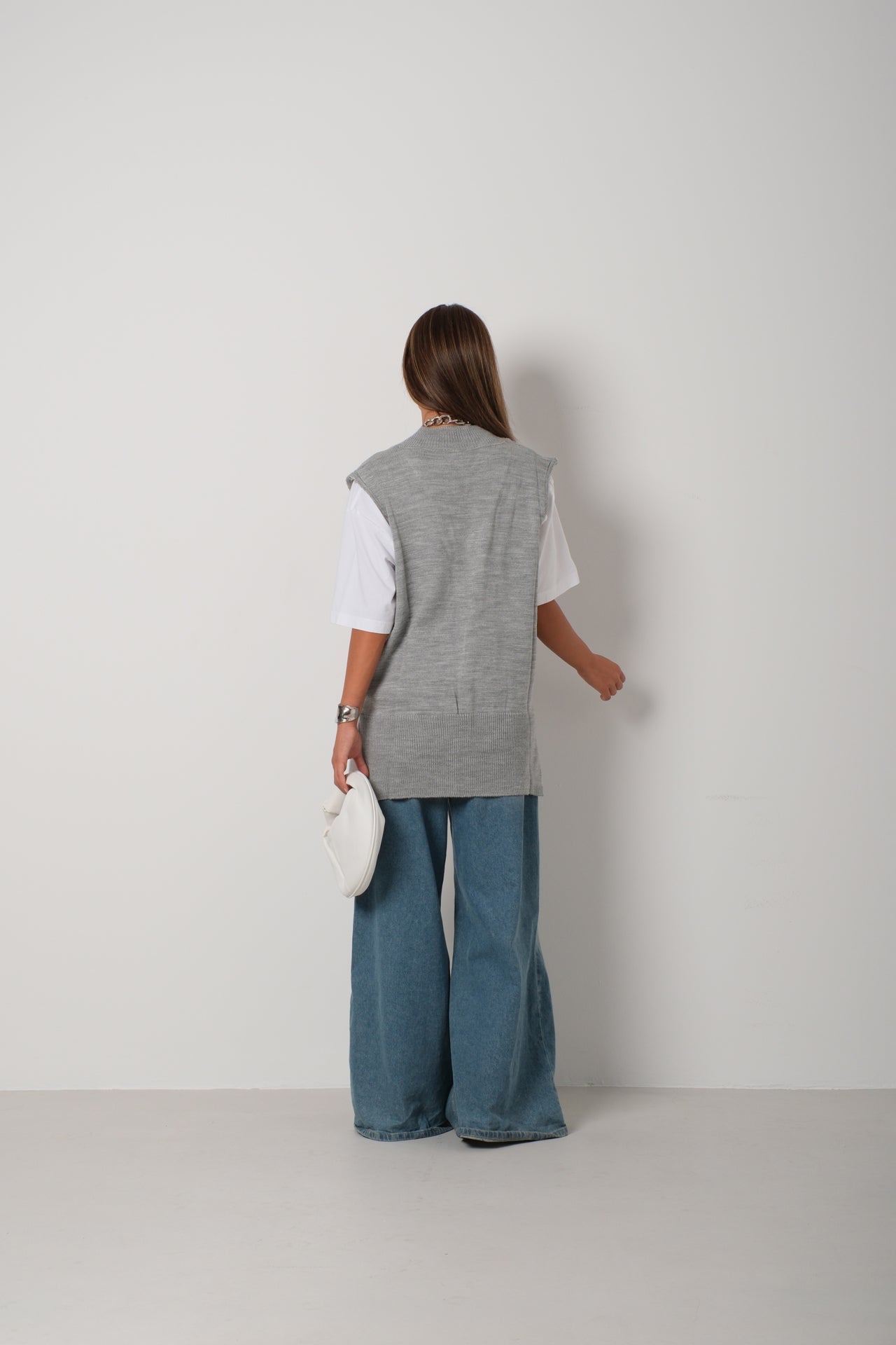 V Neck Oversize Gray Sweater 