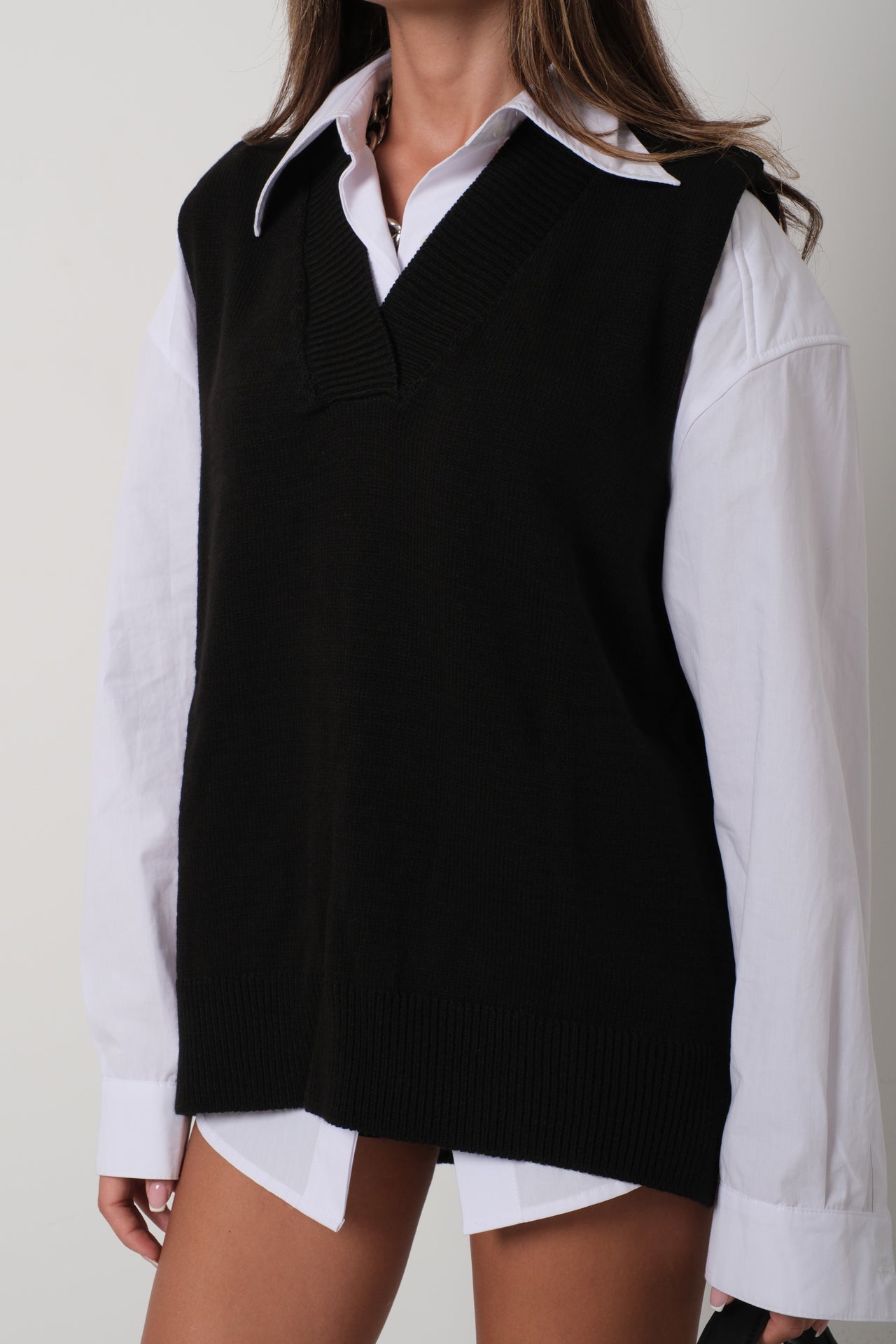 V Neck Oversize Black Sweater 