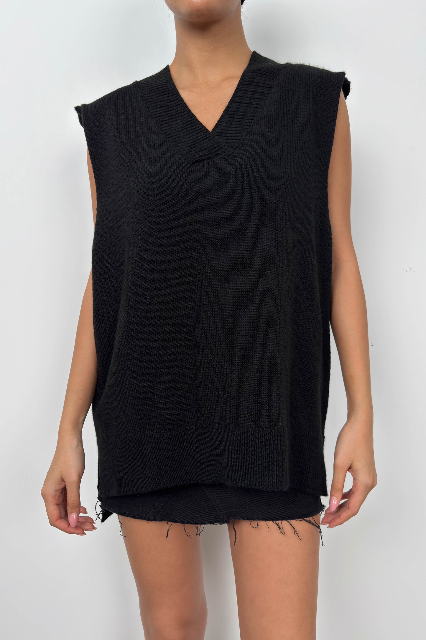 V Neck Oversize Black Sweater 