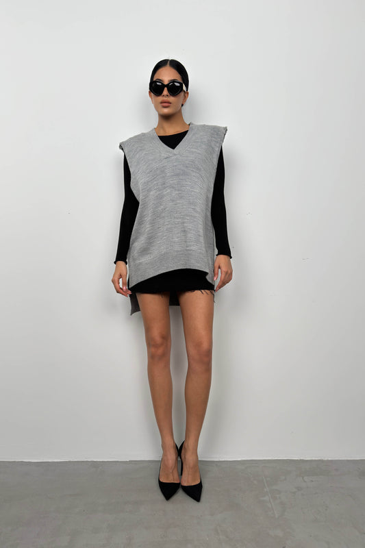 V Neck Oversize Gray Sweater 