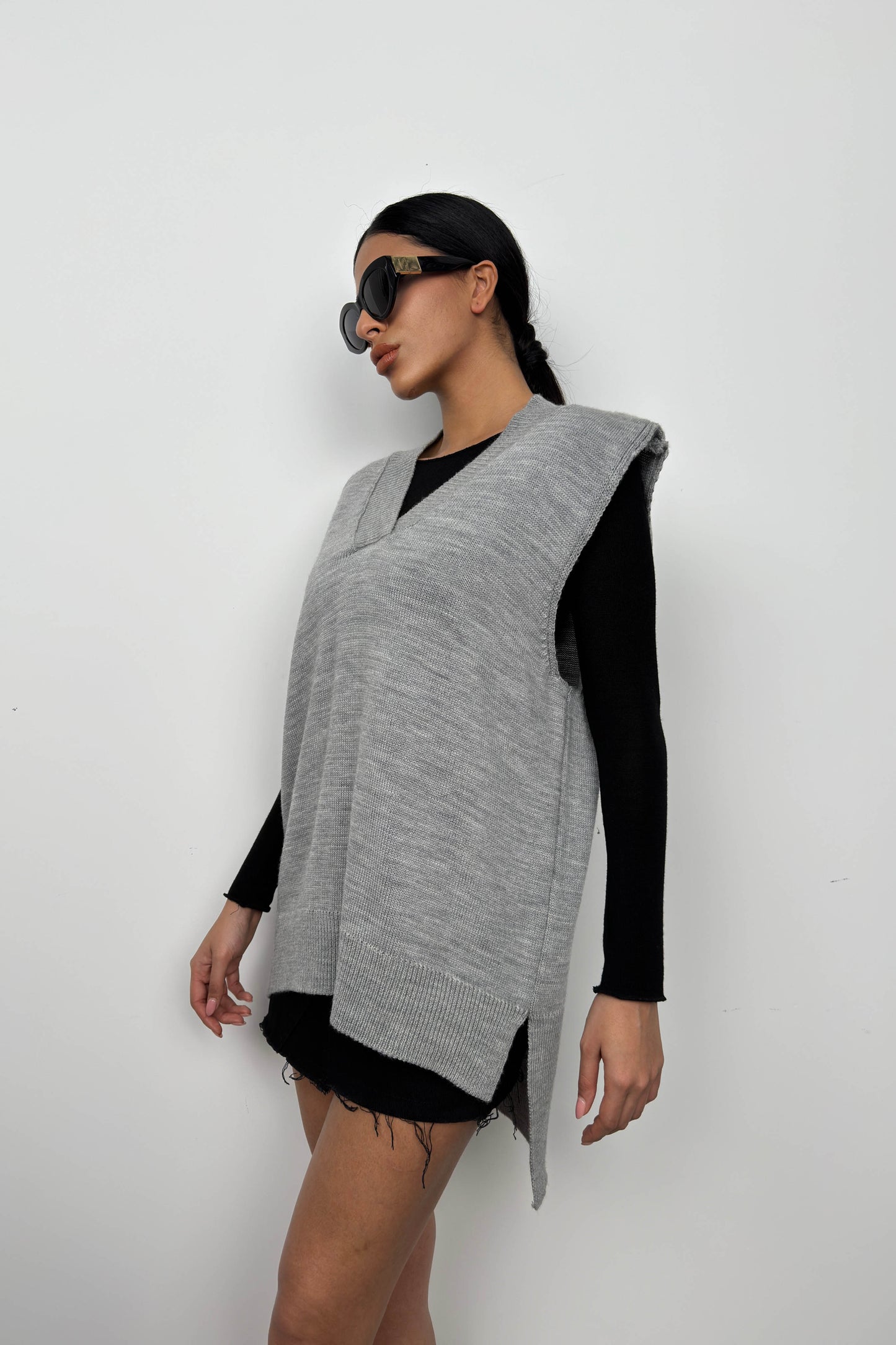 V Neck Oversize Gray Sweater 