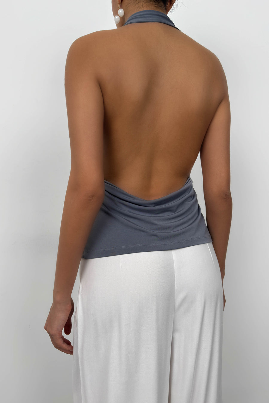 V Neck Backless Gray Blouse