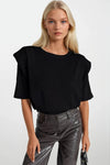 Vatka Detay Yarım Kol Siyah Triko Bluz