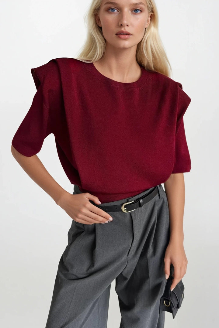 Vatka Detay Yarım Kol Bordo Triko Bluz