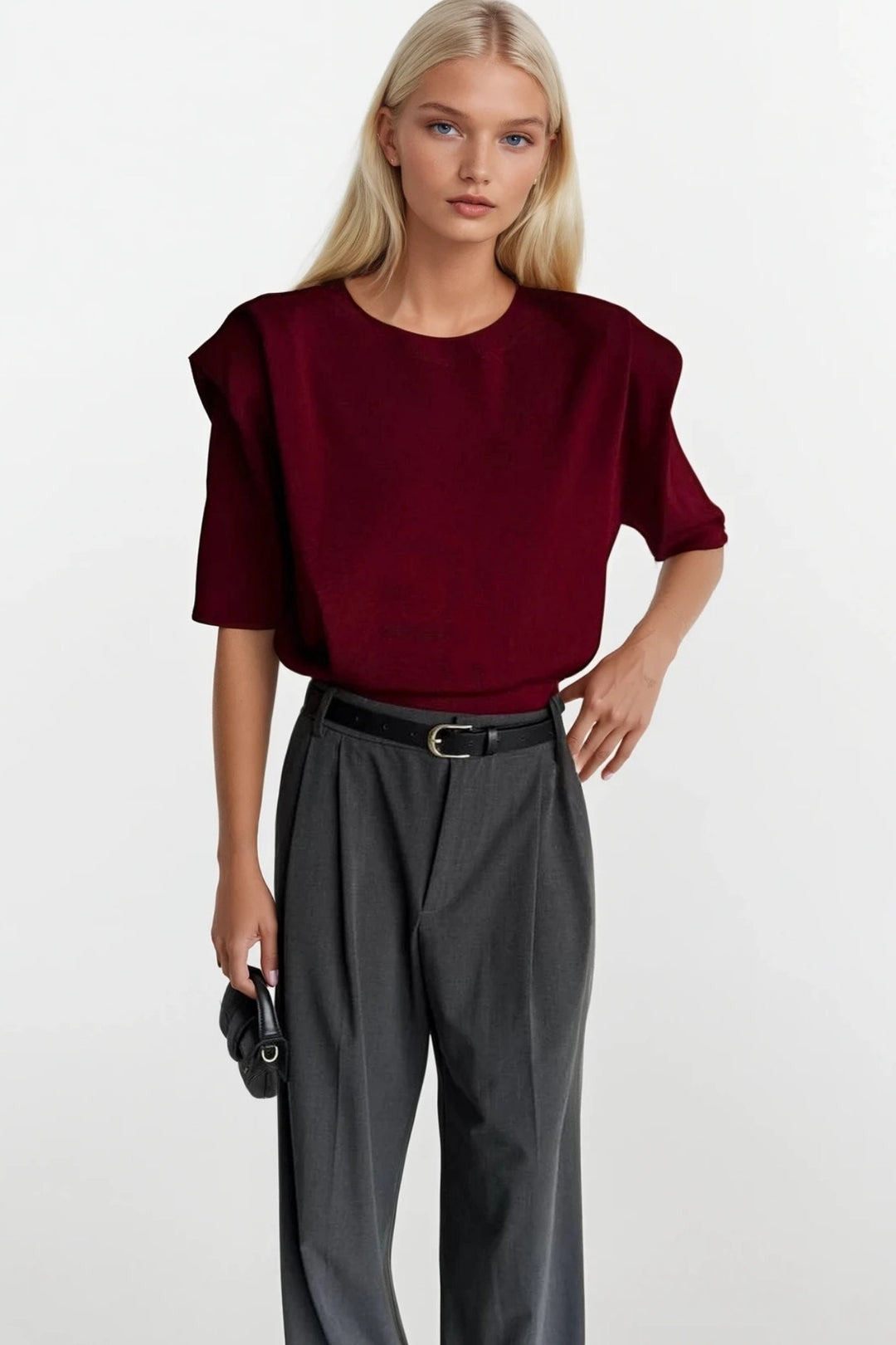 Vatka Detay Yarım Kol Bordo Triko Bluz