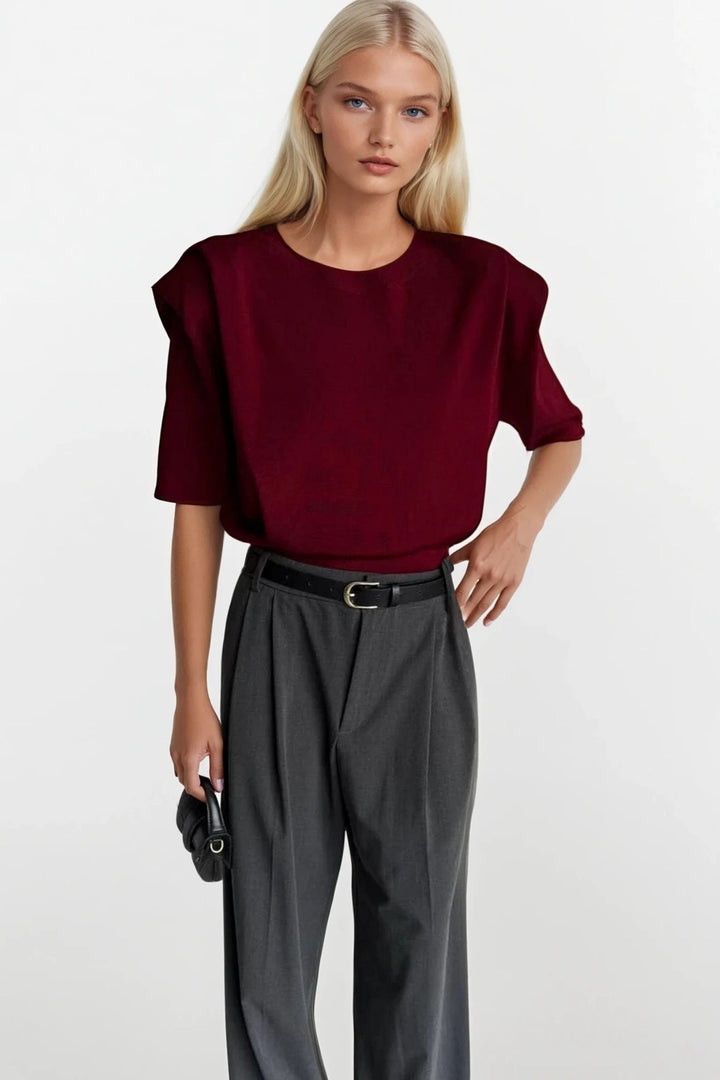 Vatka Detay Yarım Kol Bordo Triko Bluz