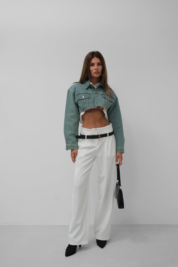 Vatkalı Crop Lacivert Kot Ceket