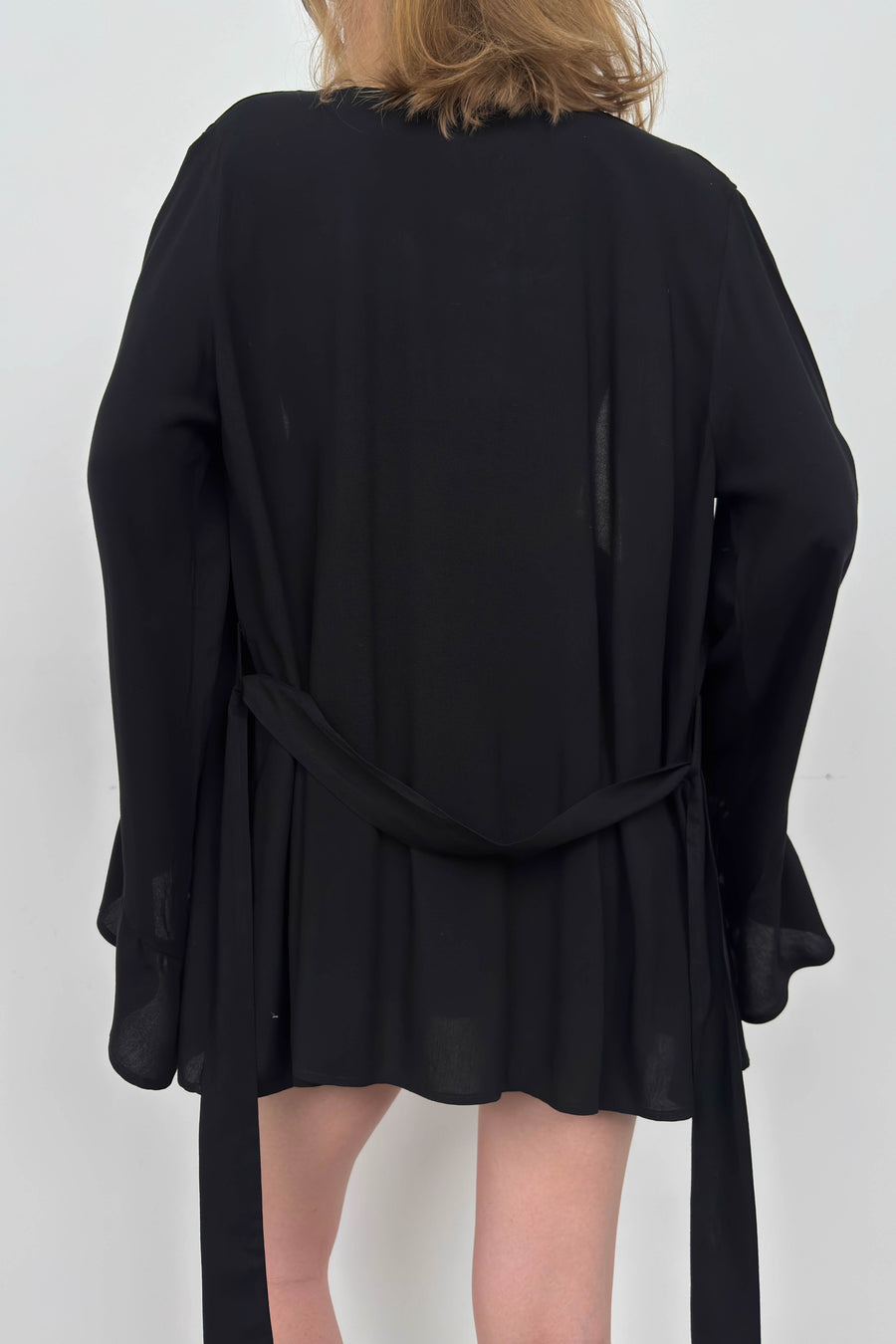 Flounce Sleeve Laced Black Kimono