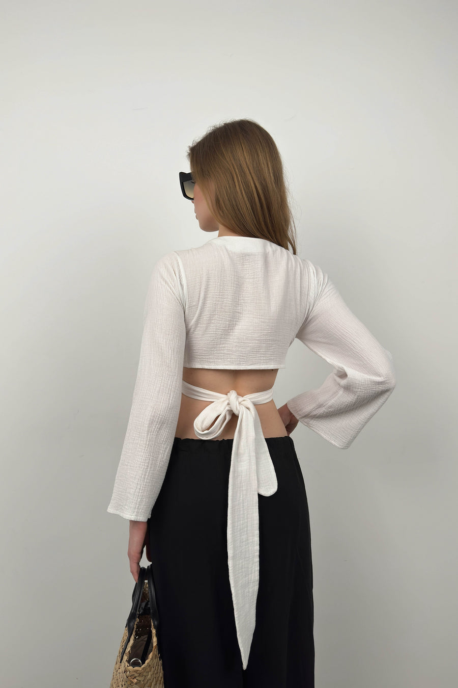 Flounce Sleeve Tied White Blouse 