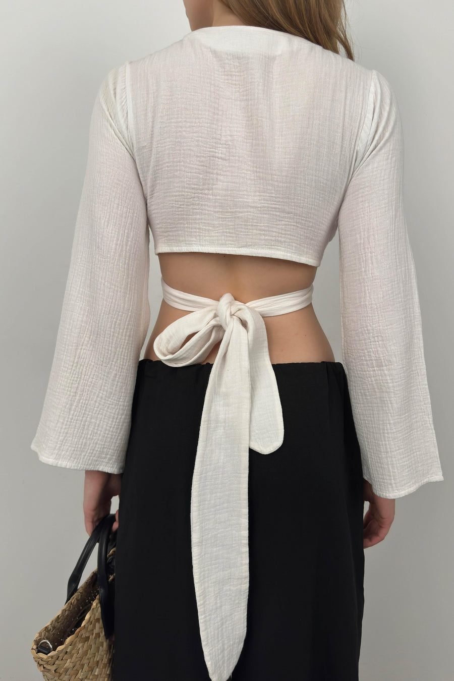 Flounce Sleeve Tied White Blouse 