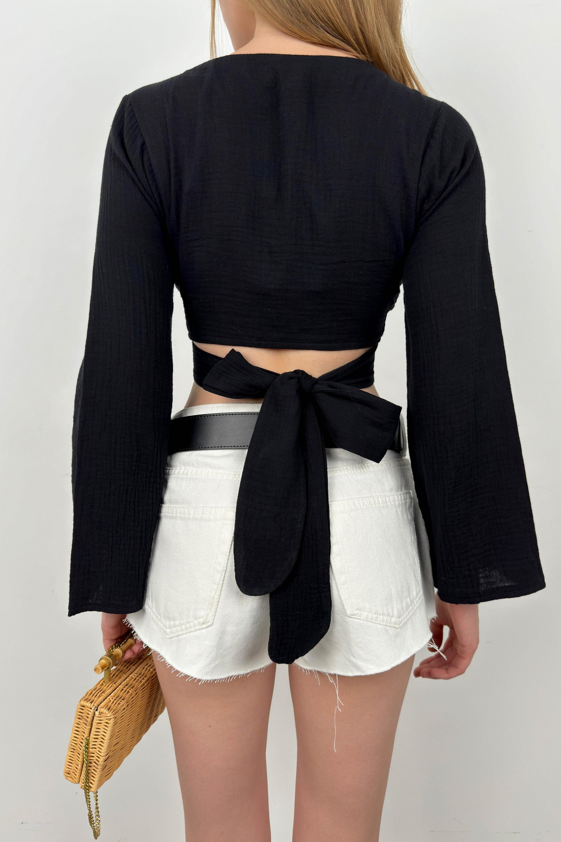 Black Blouse with Flounce Sleeves 