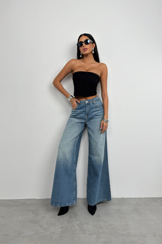 Wide Leg Washed Blue Jeans 