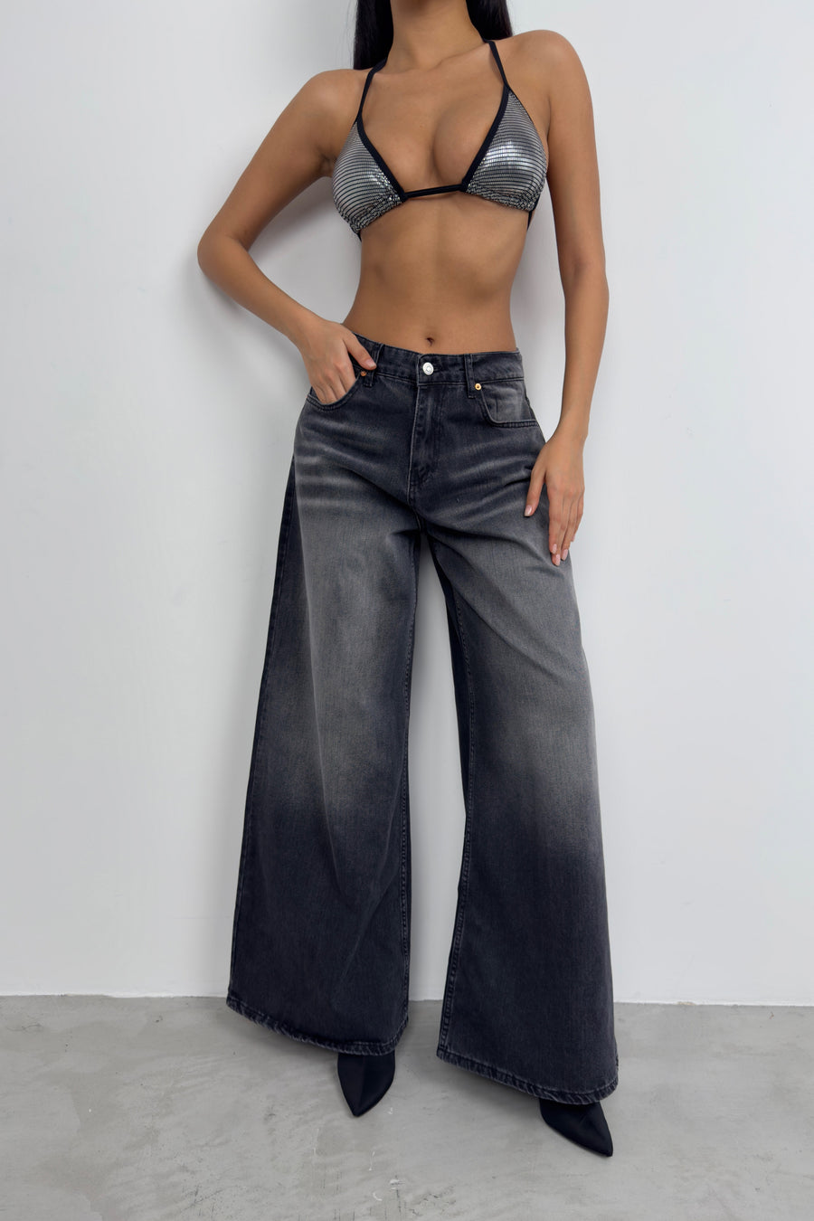 Wide Leg Washed Gray Jeans 