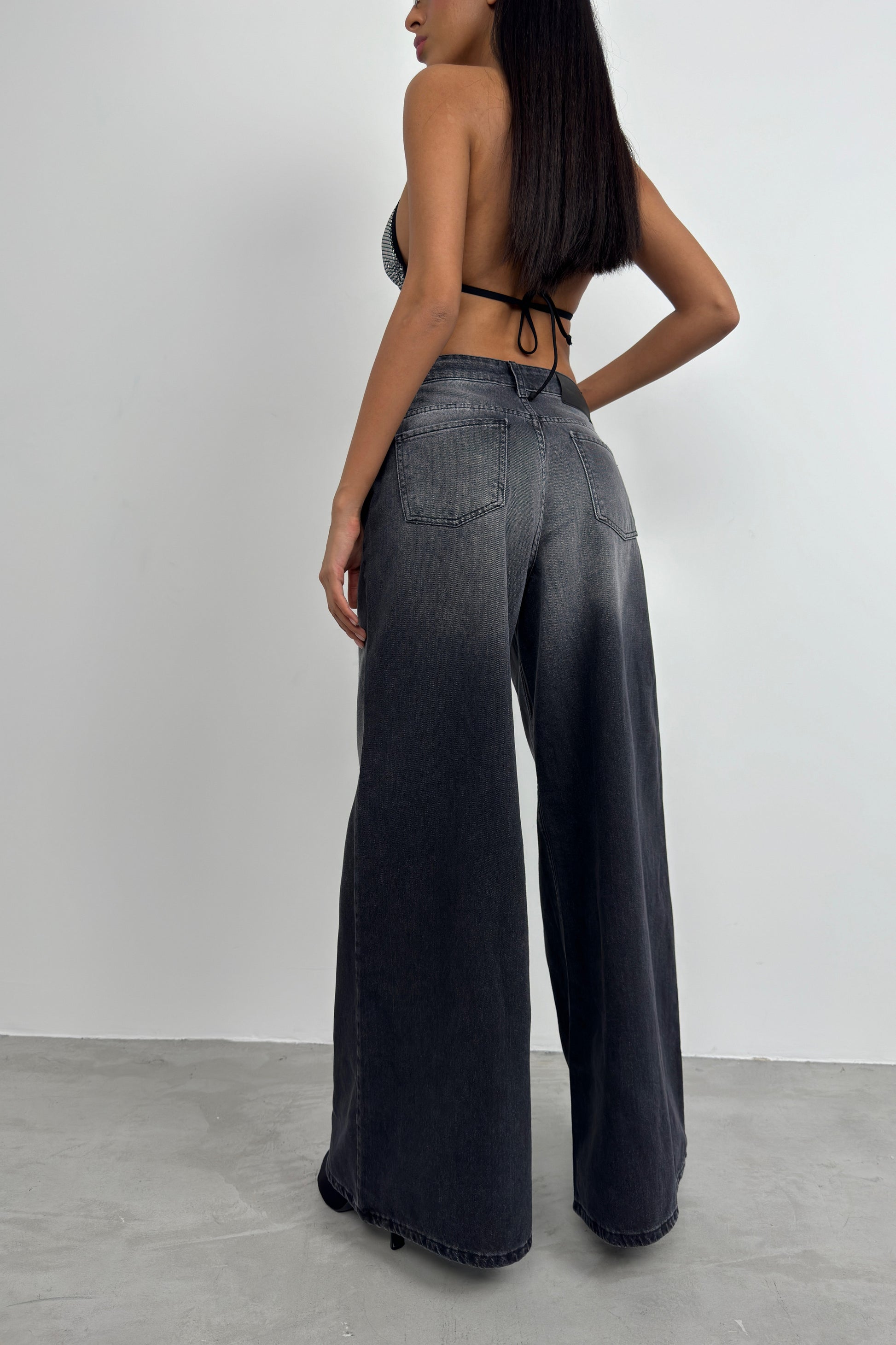 Wide Leg Washed Gray Jeans 