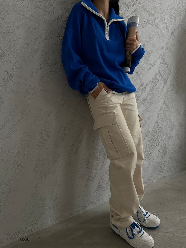 Yaka Fermuar Detay Saks Oversize Kazak