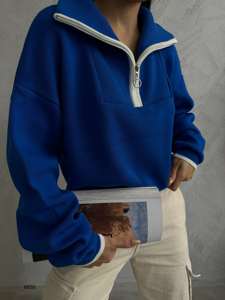 Yaka Fermuar Detay Saks Oversize Kazak