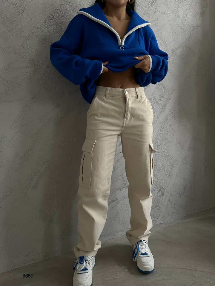 Yaka Fermuar Detay Saks Oversize Kazak