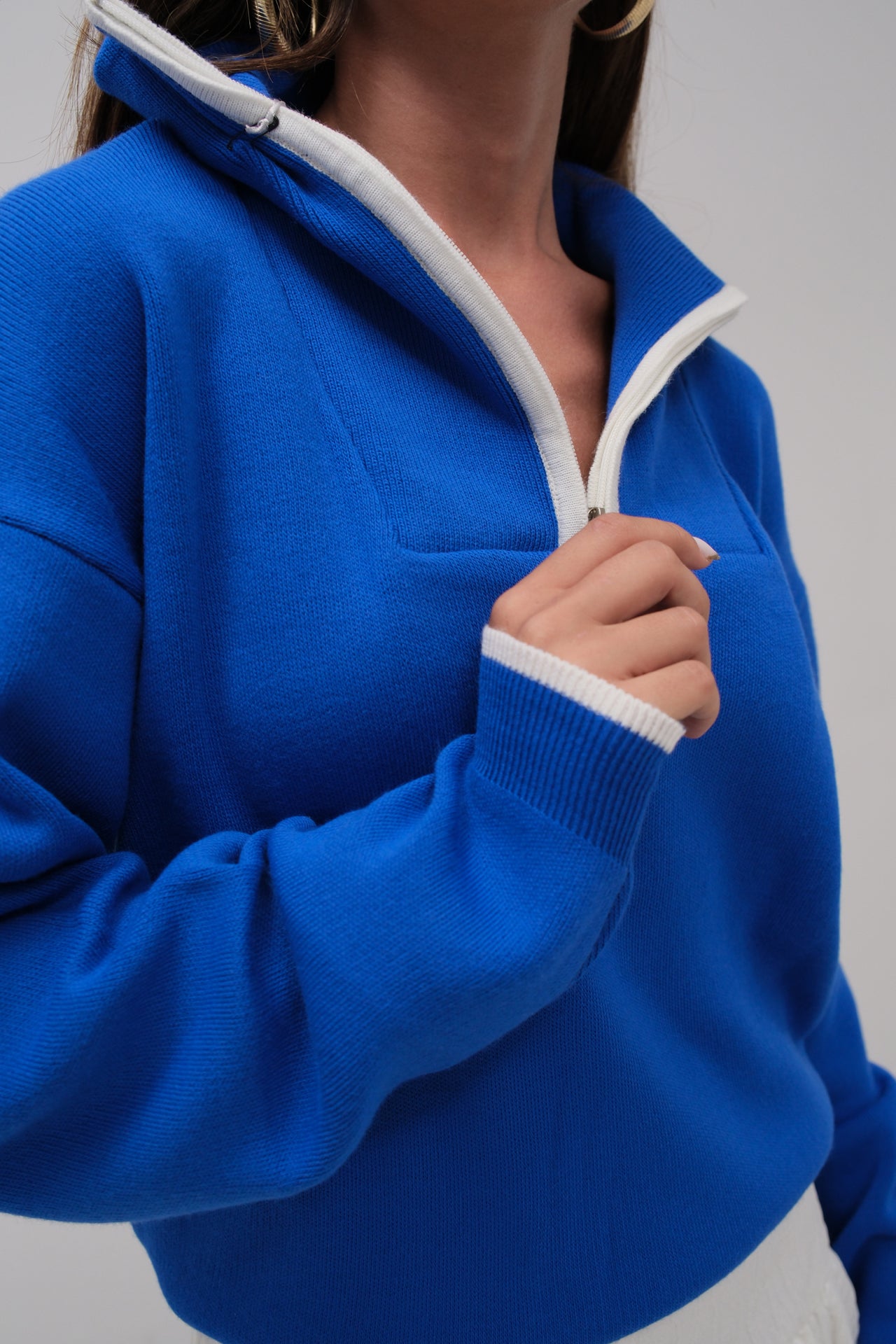 Collar Zipper Detail Saxe Oversize Sweater