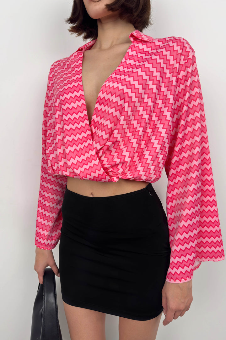 Pink Blouse with Bat Sleeve Pattern 