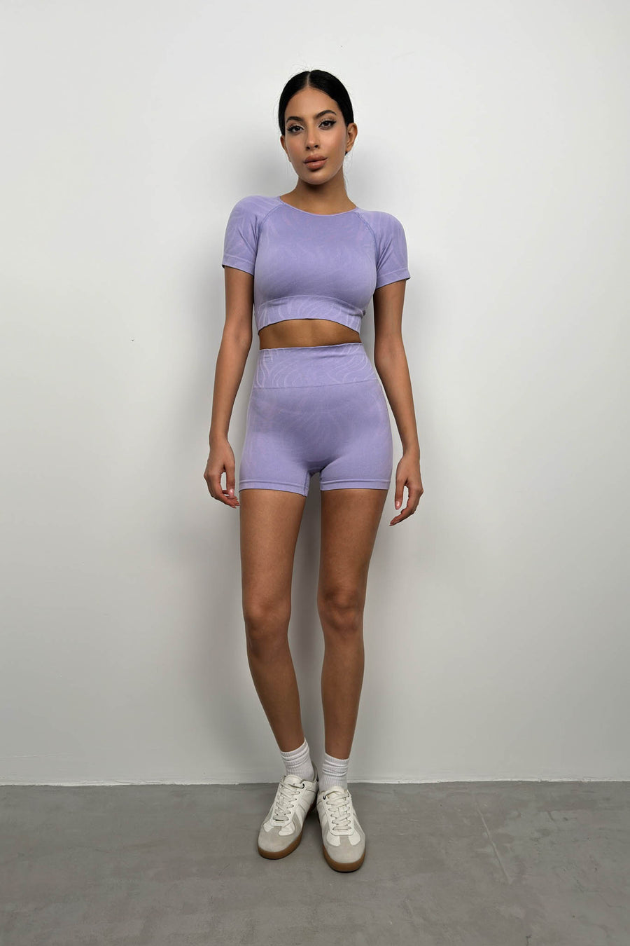 Half Sleeve Crop Cyclist Lilac Leggings Set 