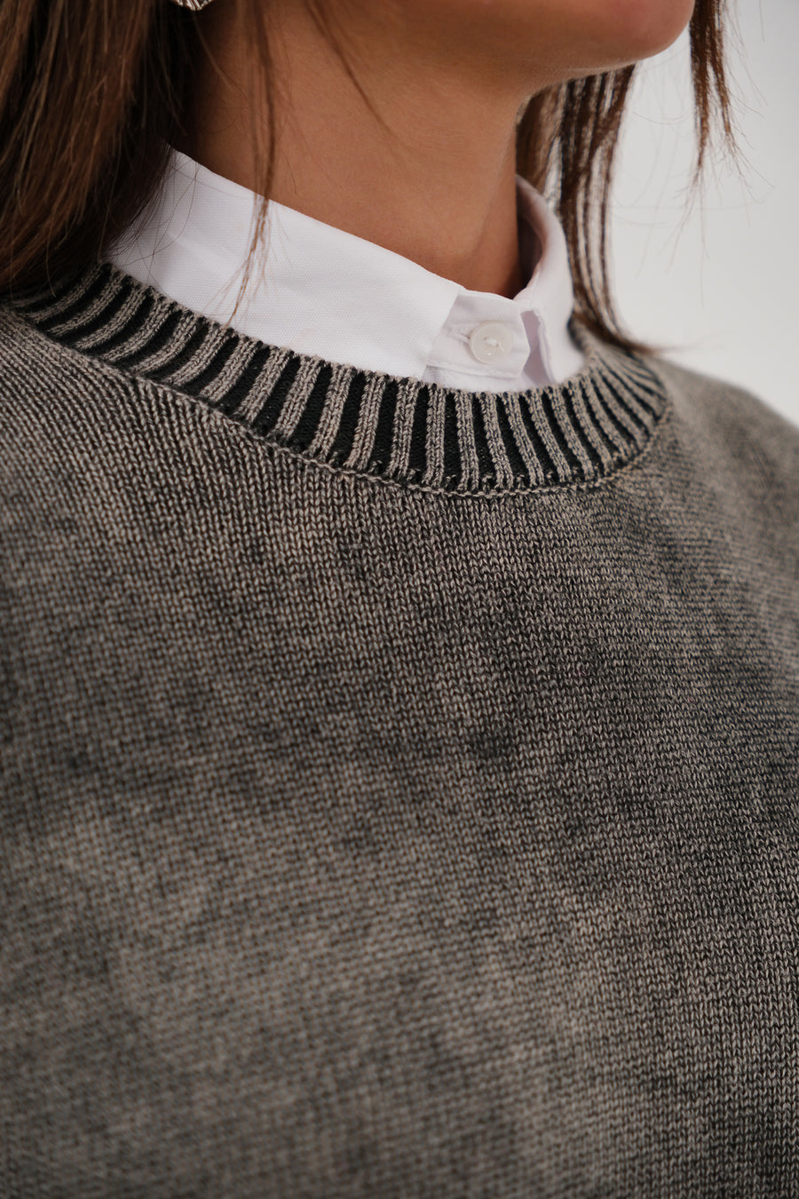 Washed Crop Dark Grey Knitwear Sweater 