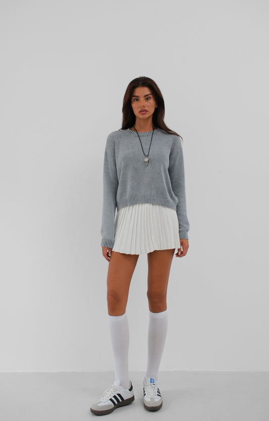 Washed Crop Light Grey Knitwear Sweater 