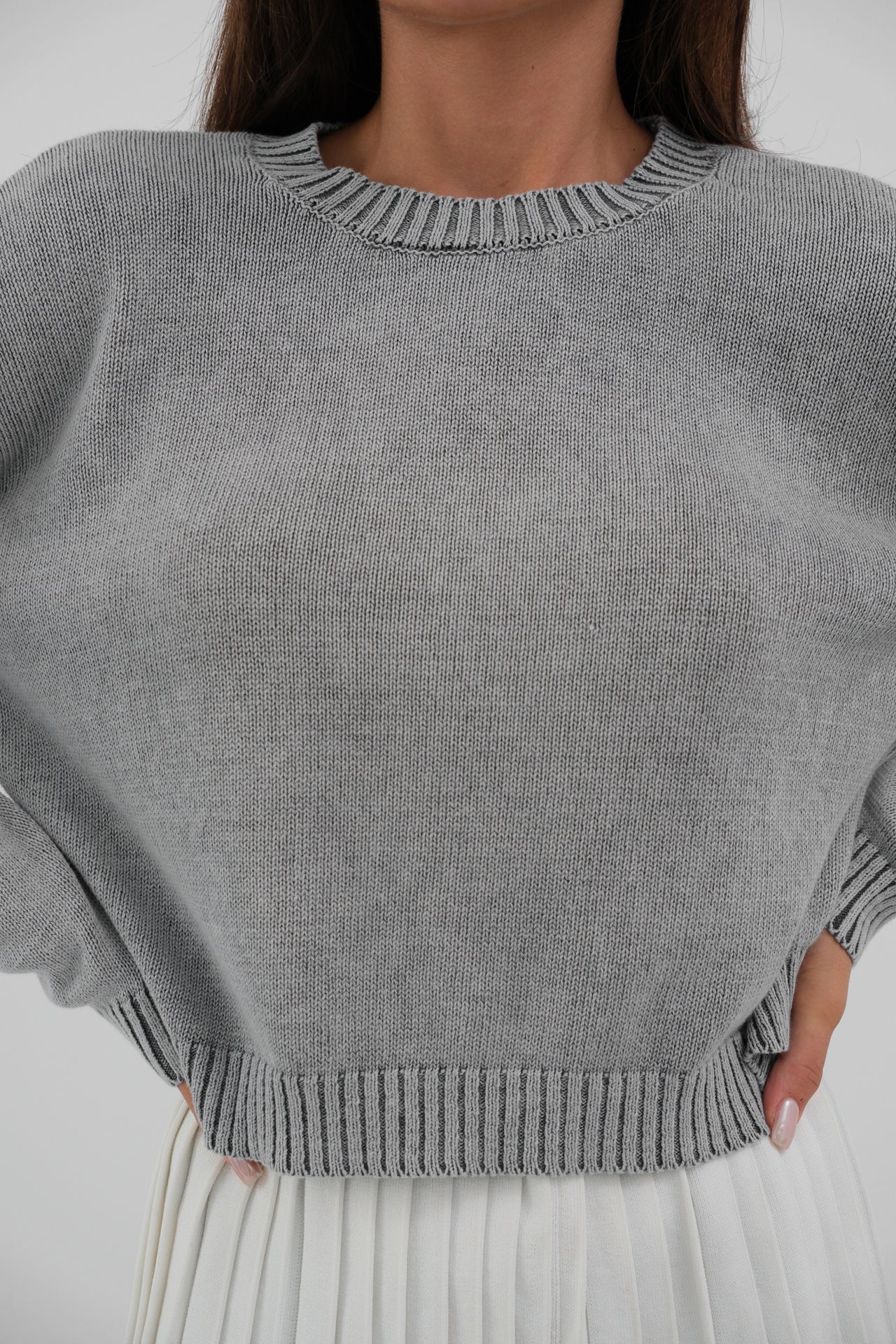 Washed Crop Light Grey Knitwear Sweater 