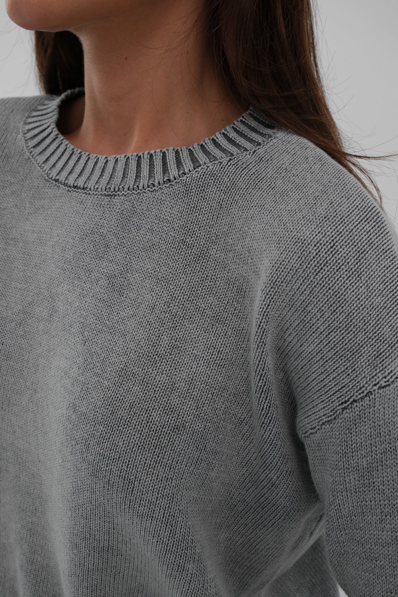 Washed Crop Light Grey Knitwear Sweater 