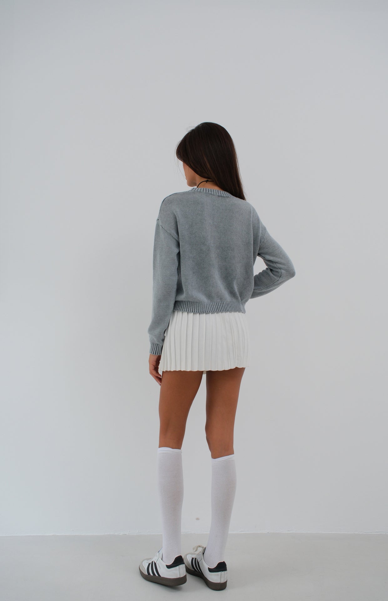 Washed Crop Light Grey Knitwear Sweater 