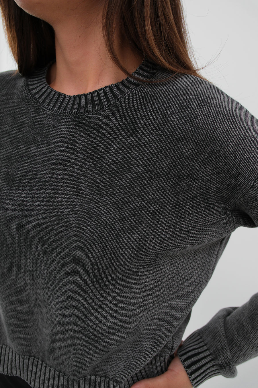 Washed Crop Dark Grey Knitwear Sweater 