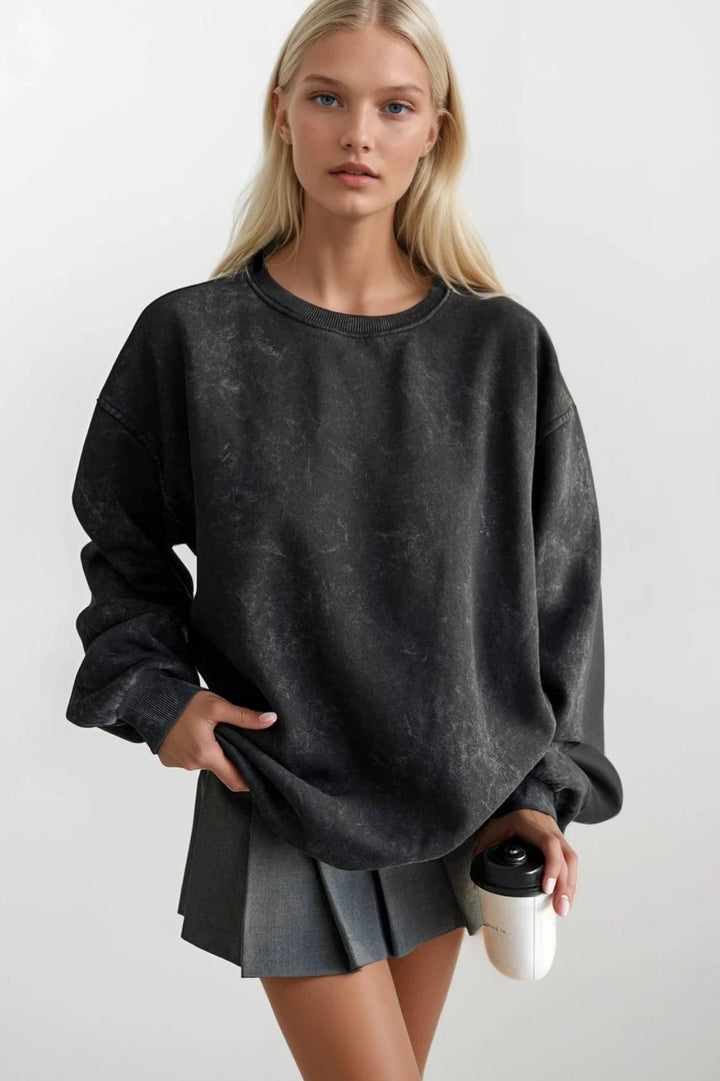 Yıkamalı Oversize Siyah Sweatshirt